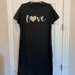 Black dress with "LOVE" on the front